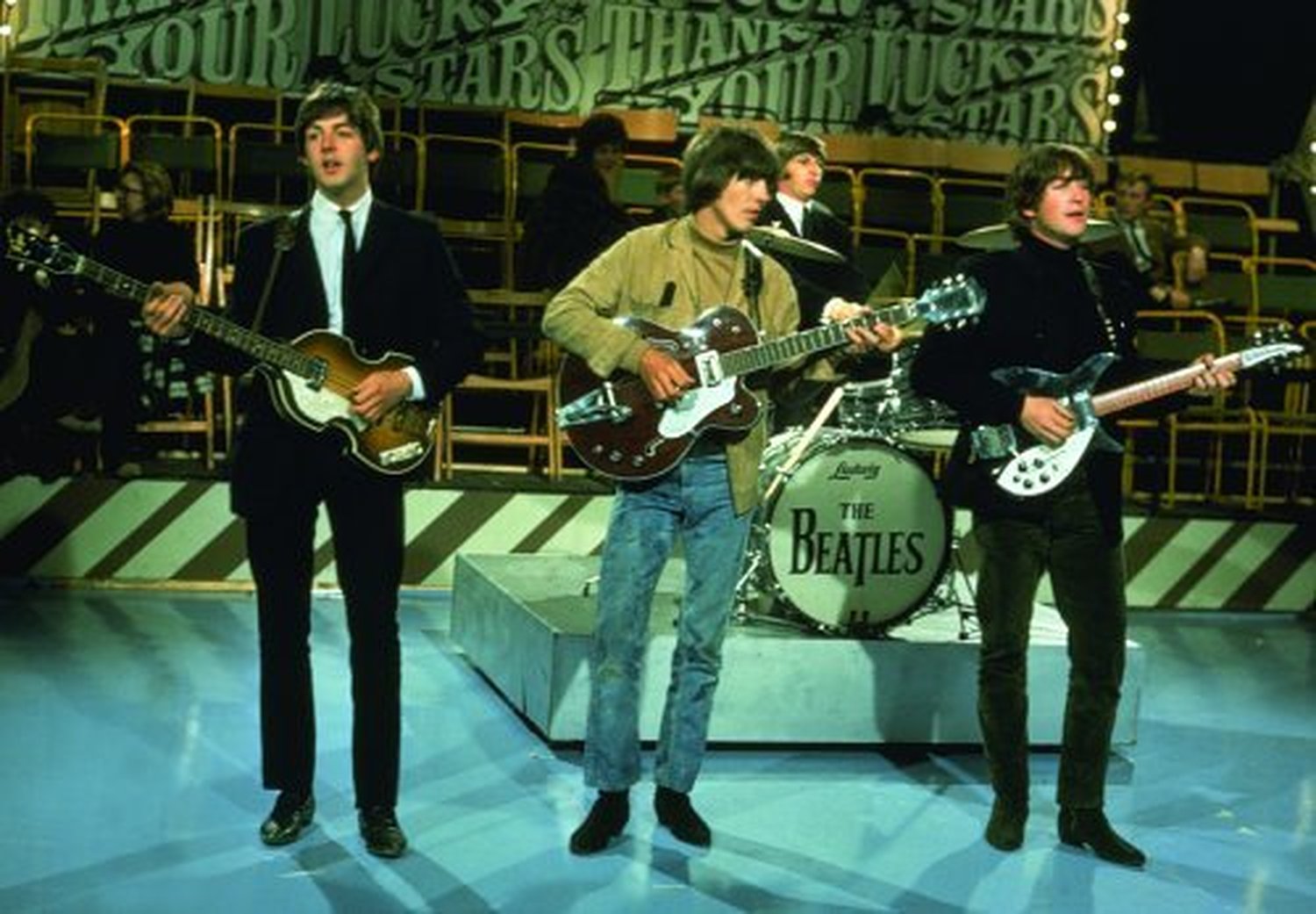 The Beatles Come Together On Stage Band Group Photograph Image Postcard