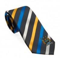 Manchester City Football Club Black Striped Blue And Yellow Tie Badge Official