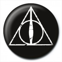 Harry Potter Pin Badge Button Brooch Deathly Hallows Logo Black White Official